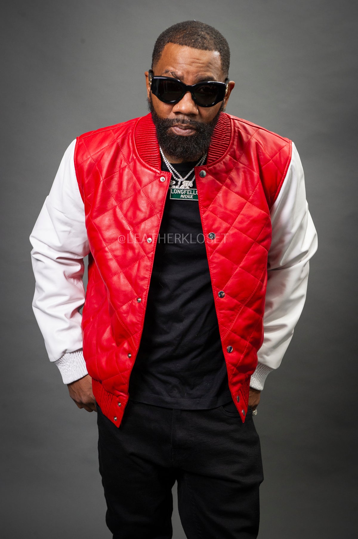 Men's Adan All-Leather Varsity Jacket [Red/White]