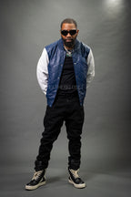 Men's Adan All-Leather Varsity Jacket [Navy/White]