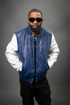 Men's Adan All-Leather Varsity Jacket [Navy/White]