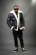 Men's B-3 Bomber Classic Sheepskin Shearling [Black/White]