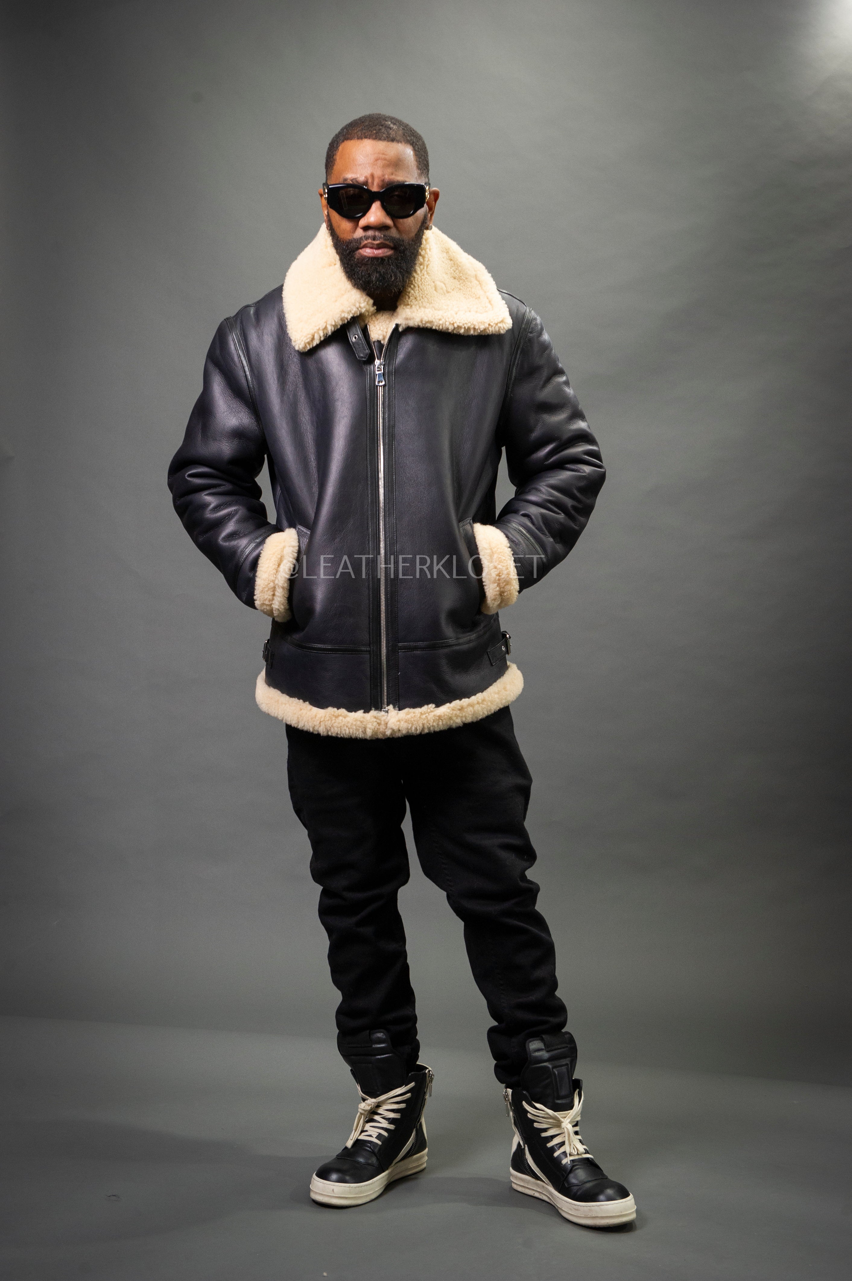 Men's B-3 Bomber Classic Sheepskin Shearling [Black/Beige
