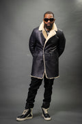 Men's London Shearling Pea Coat [Black/Beige]