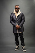 Men's London Shearling Pea Coat [Black/Beige]