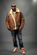 Men's Leo Bomber Sheepskin Shearling Jacket [Tan]