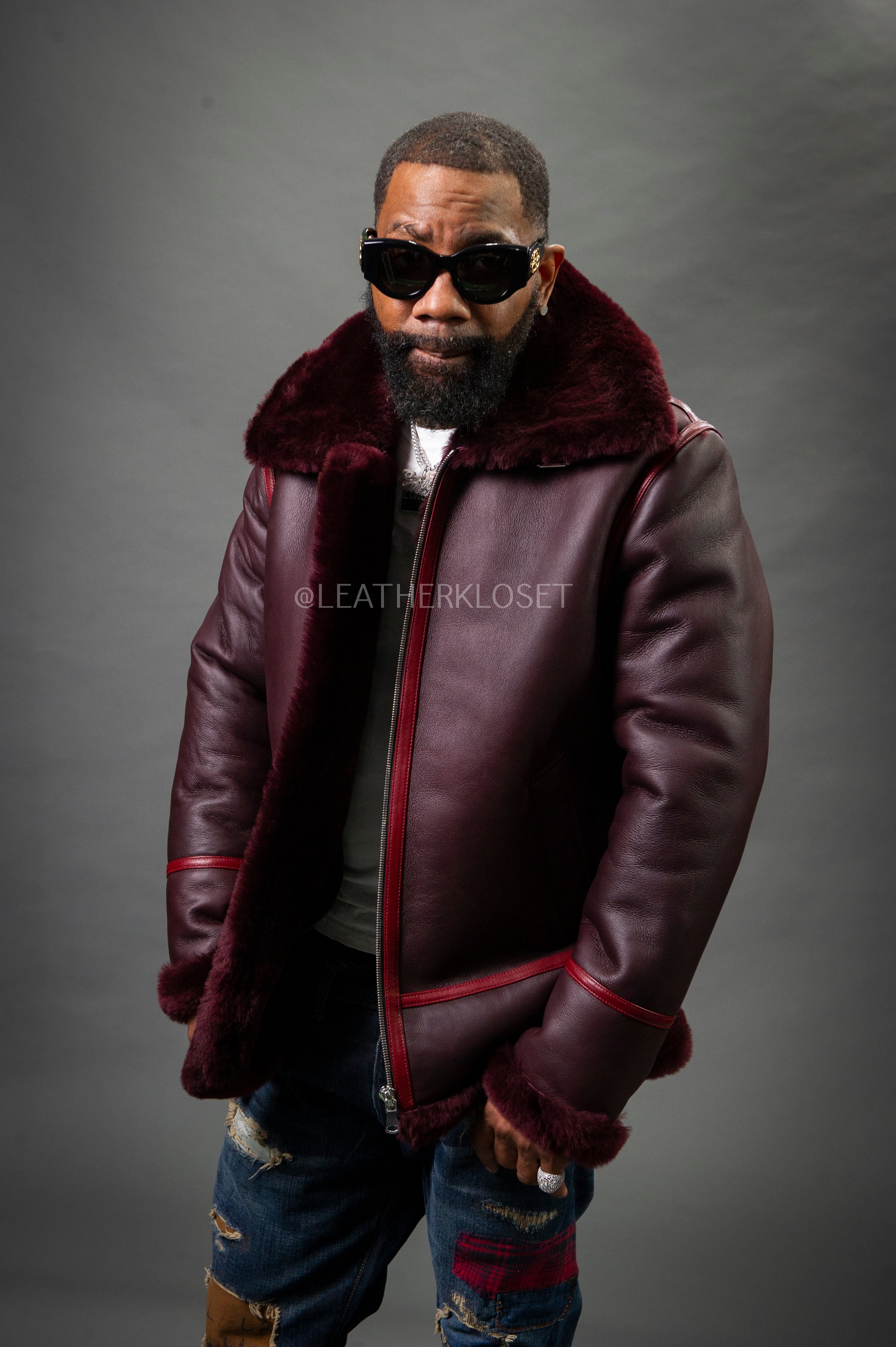 Men's B-3 Bomber Classic Sheepskin Shearling [Burgundy