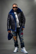 Men's B-3 Bomber Classic Sheepskin Shearling With Matching Hat [Navy]