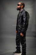 Men's Real Pony And Leather Bomber Jacket [Black]