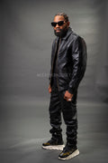 Men's Real Pony And Leather Bomber Jacket [Black]