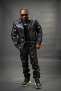 Men's Real Pony And Leather Bomber Jacket [Black]