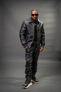 Men's Real Pony And Leather Bomber Jacket [Black]