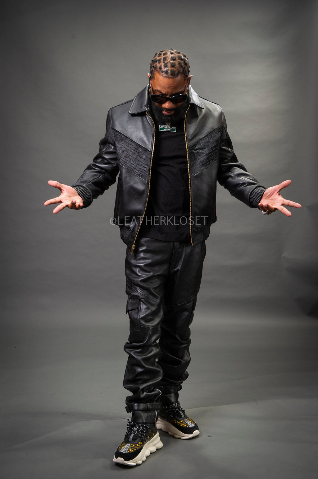 Men's Real Pony And Leather Bomber Jacket [Black]