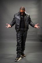 Men's Real Pony And Leather Bomber Jacket [Black]