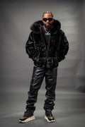 Men's Mink Bomber Jacket With Attached Hood [Black]