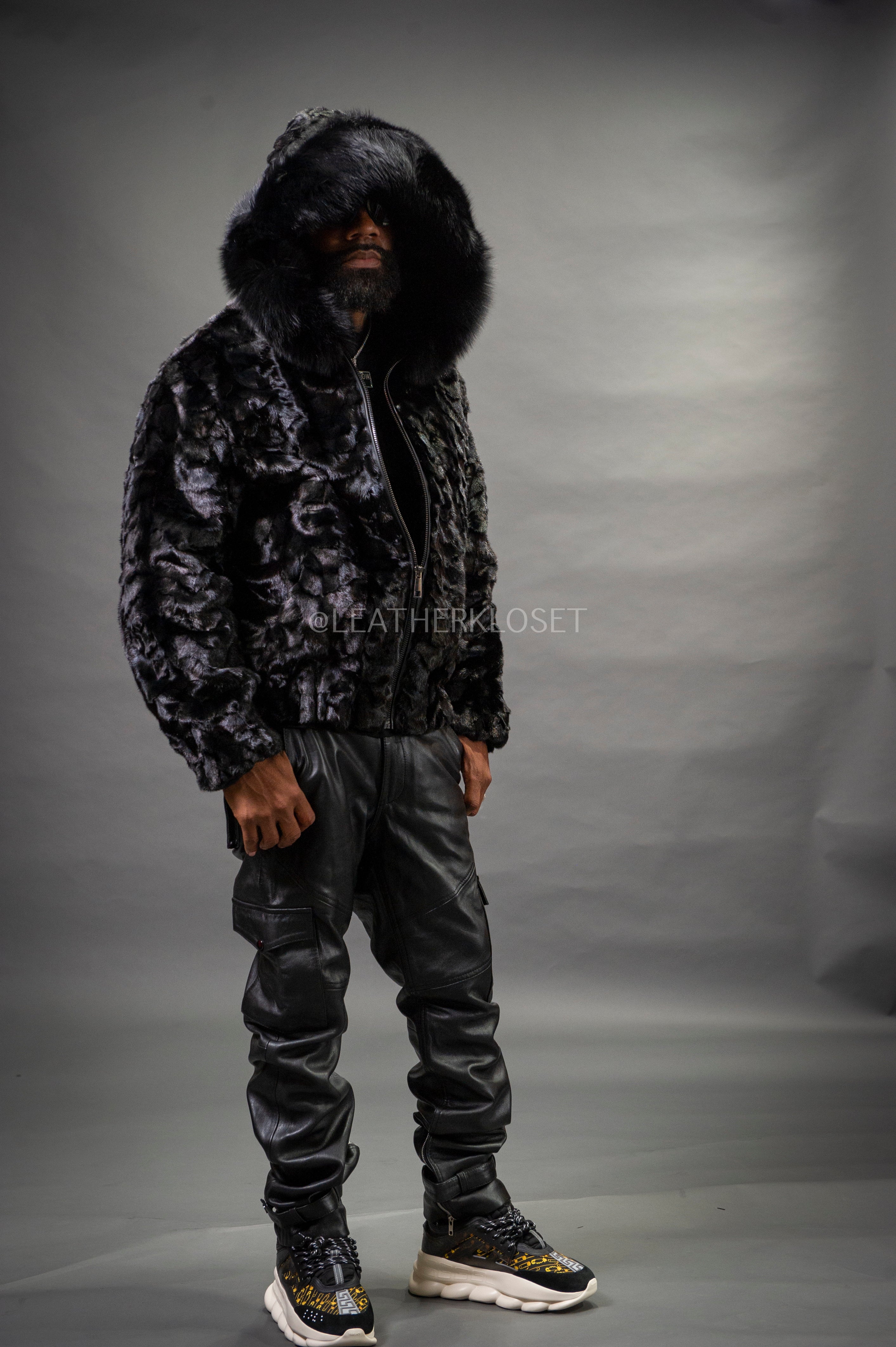 ASTRO FUR BOMBER JACKET BLACK – NO/FAITH STUDIOS