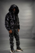 Men's Mink Bomber Jacket With Attached Hood [Black]