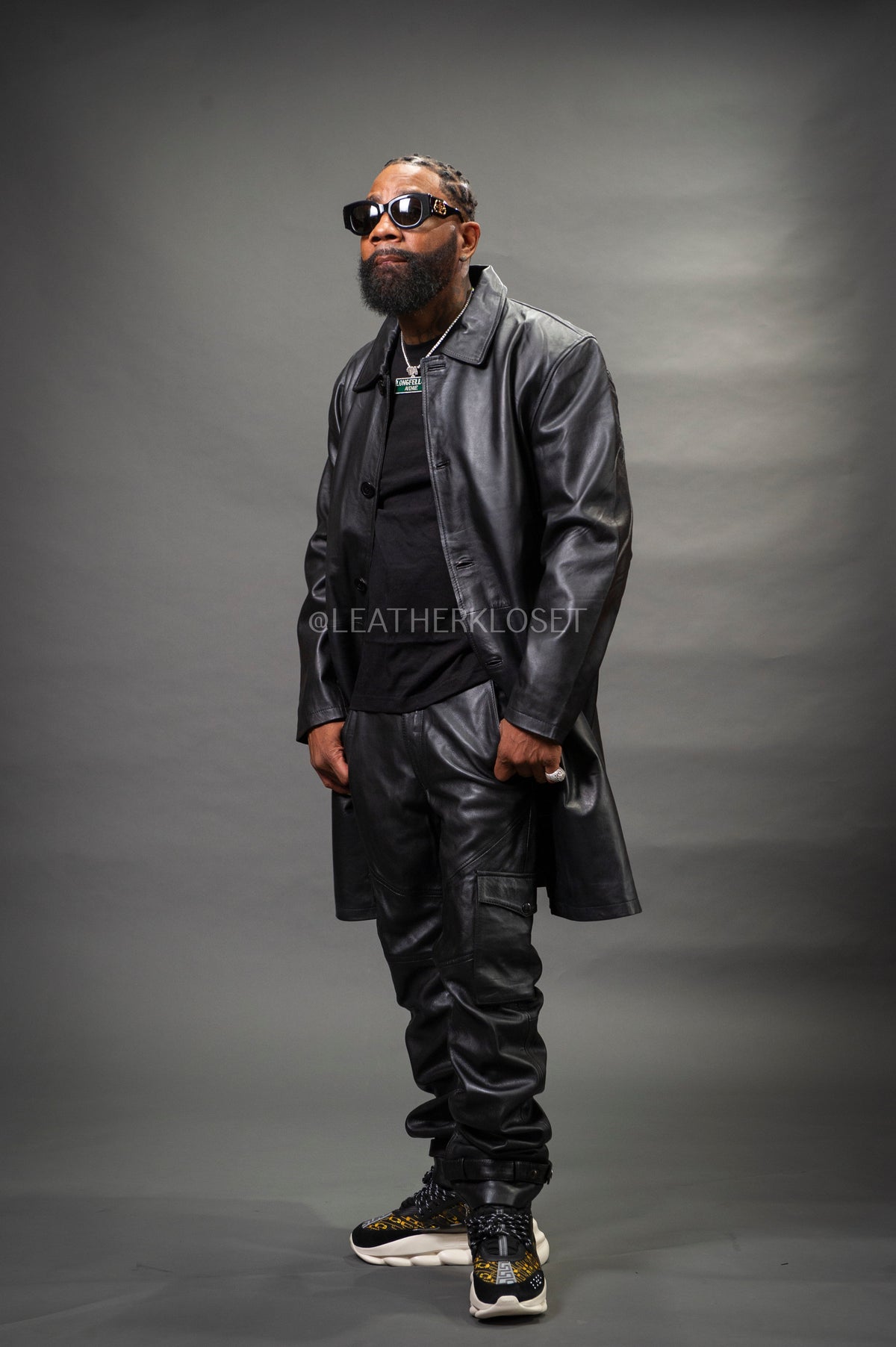 Men's Leather Single Breast Car Coat [Black]