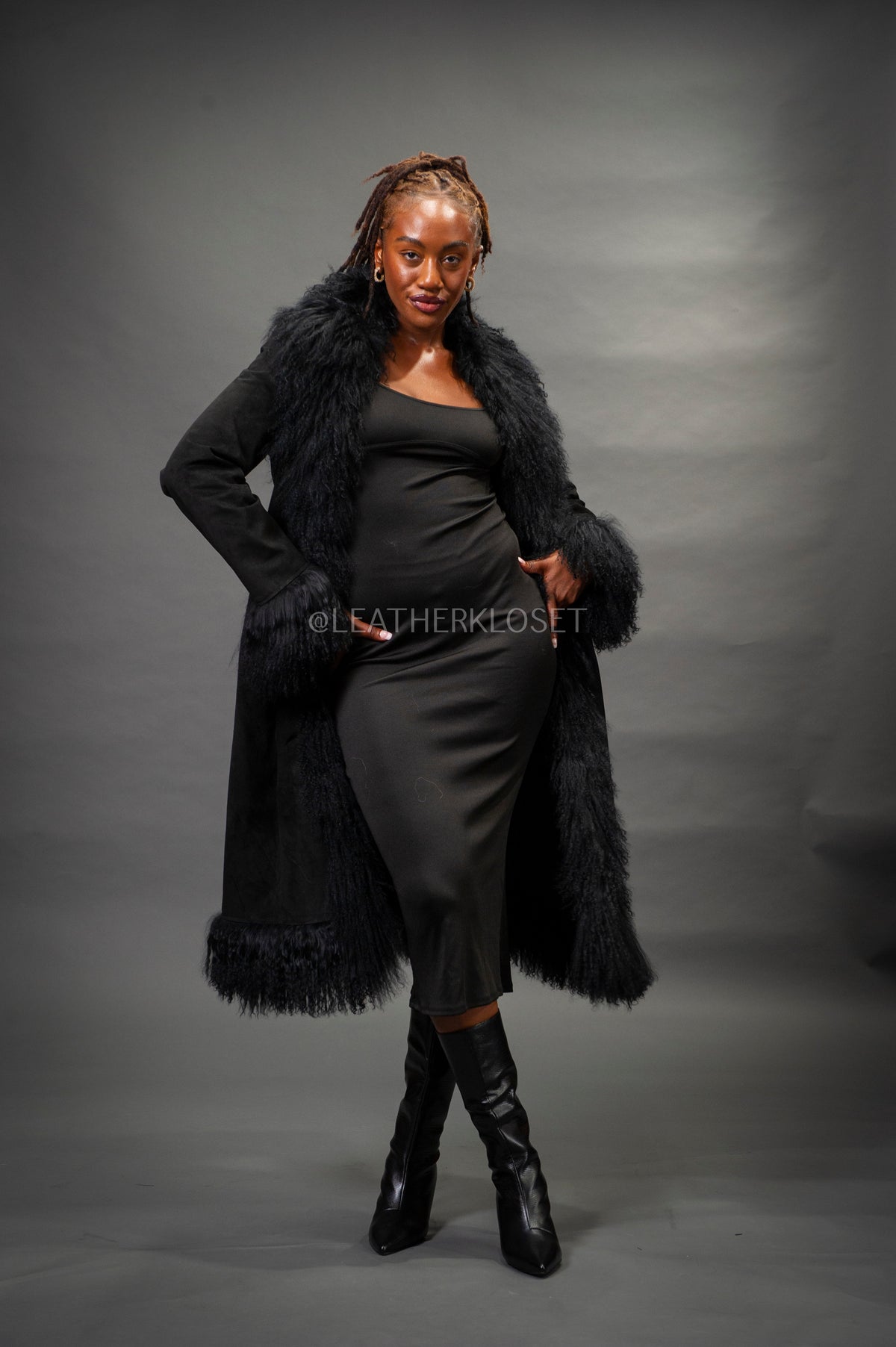 Women's Estelle Suede Leather Coat [Black]