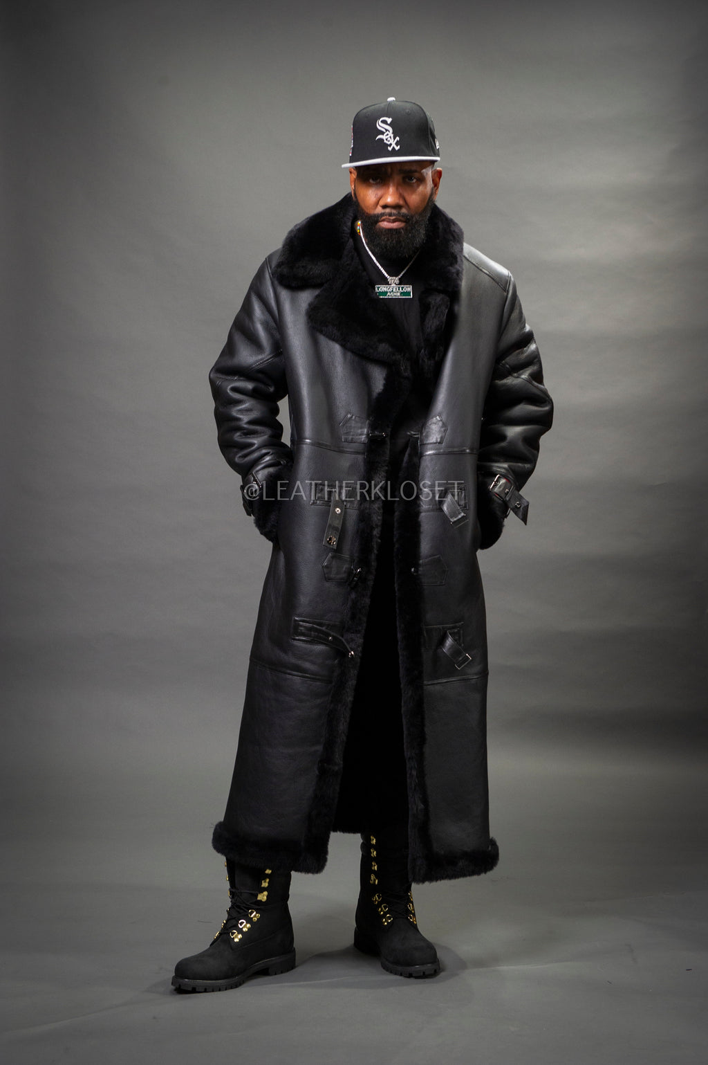 Men's Shearling Trench Coat [Black]