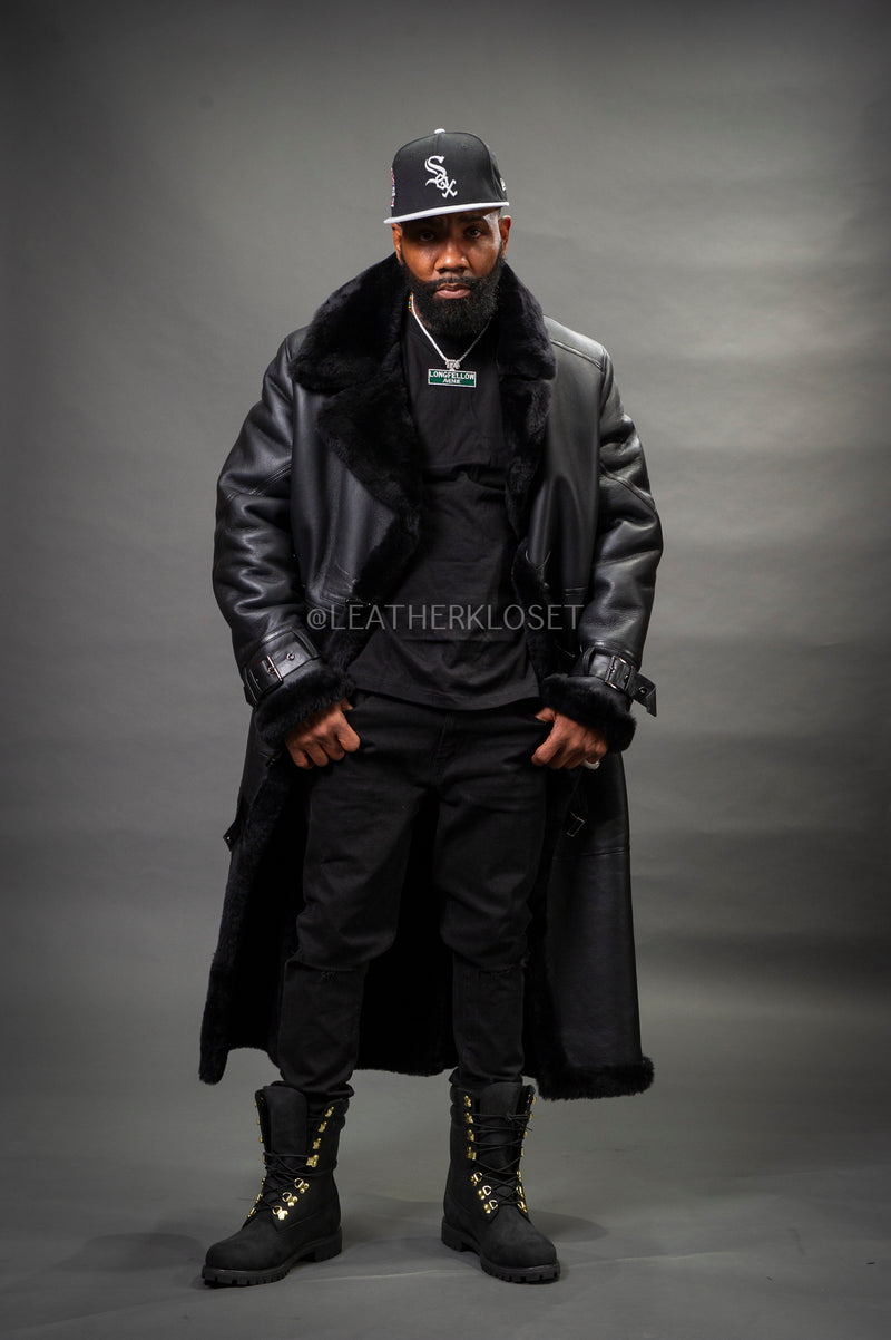 Men's Shearling Trench Coat [Black]