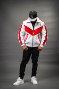 Men's V-Baseball Bomber Pony Leather Jacket [White/Red]