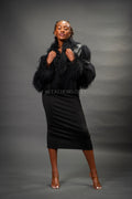 Women's Leather And Mongolian Fur Combo [Black/Black]