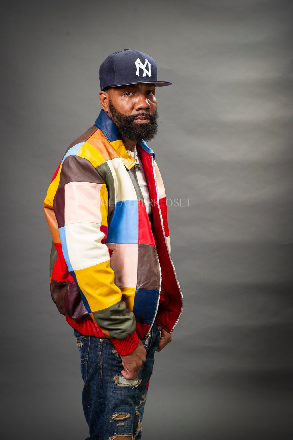 Men's Patchwork Leather Jacket [Multi]