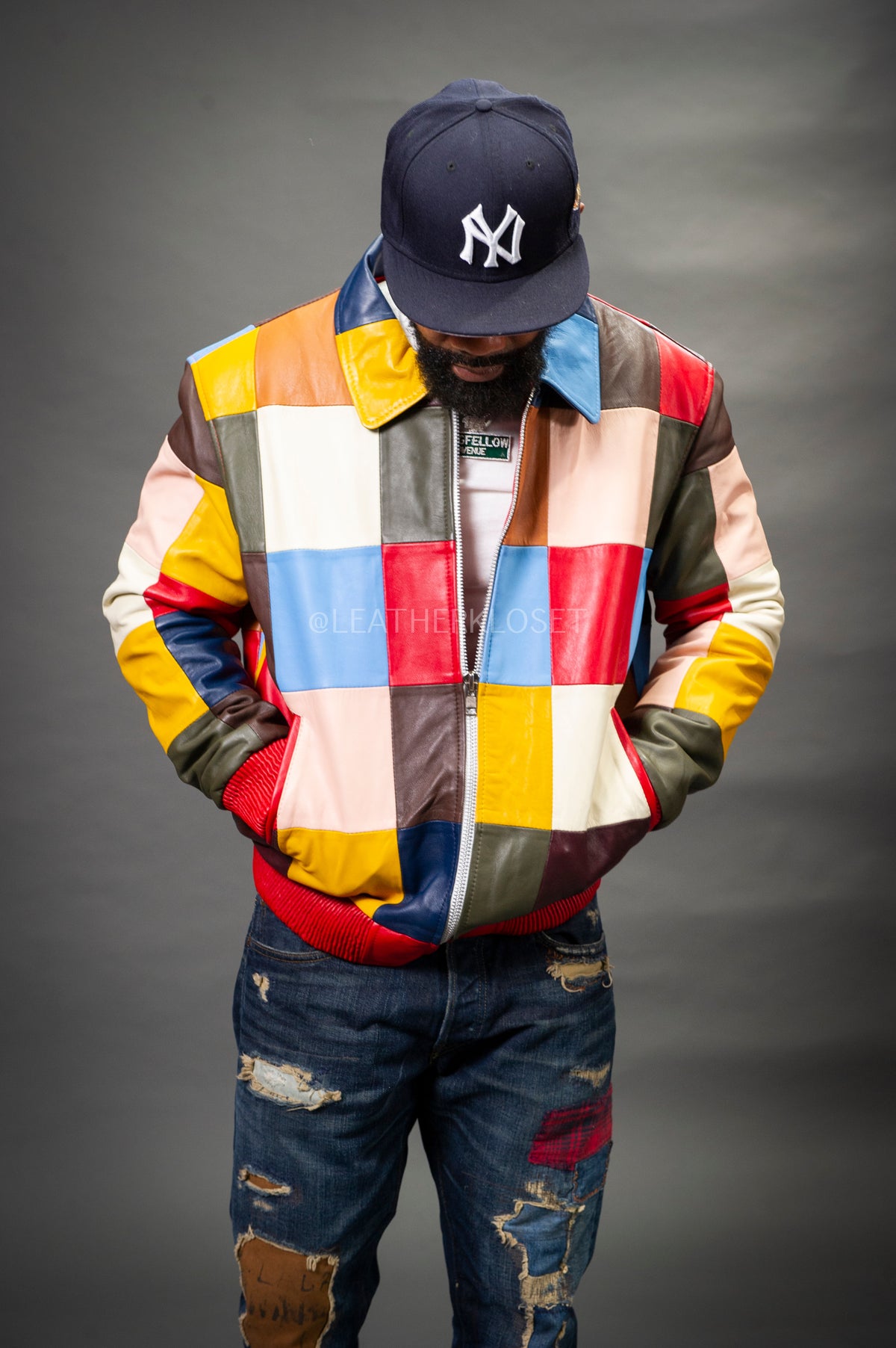 Men's Patchwork Leather Jacket [Multi]
