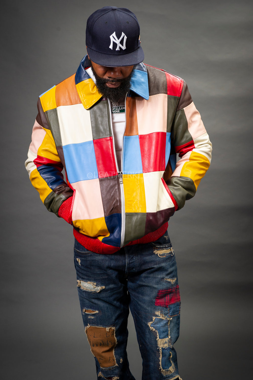 Men's Patchwork Leather Jacket [Multi]