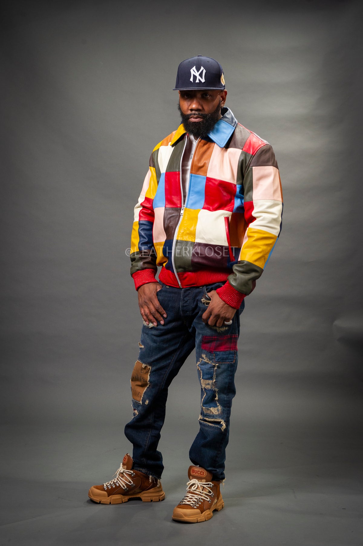 Men's Patchwork Leather Jacket [Multi]