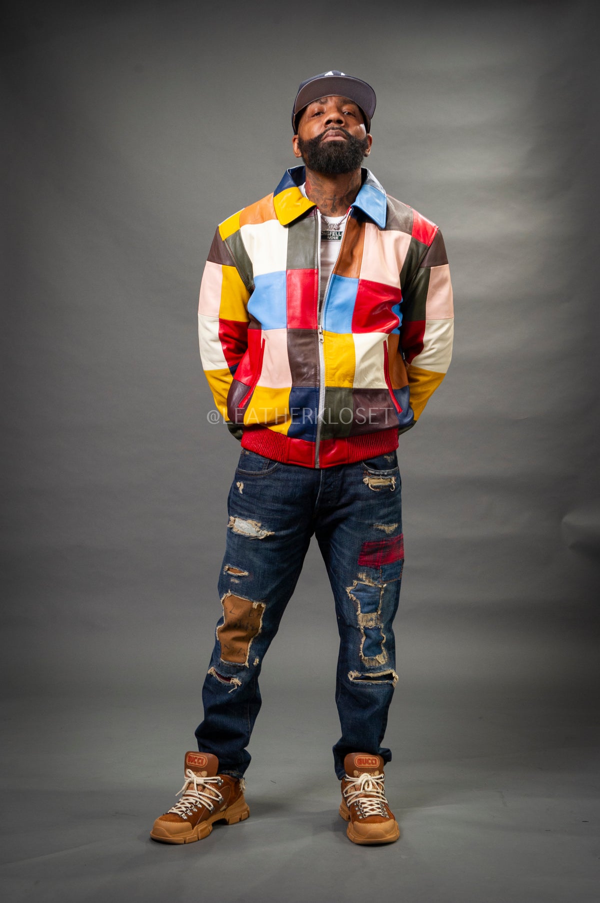 Men's Patchwork Leather Jacket [Multi]