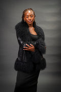 Women's Hazel Leather And Mongolian Fur [Black/Black]