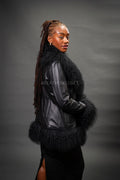 Women's Hazel Leather And Mongolian Fur [Black/Black]