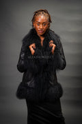 Women's Hazel Leather And Mongolian Fur [Black/Black]