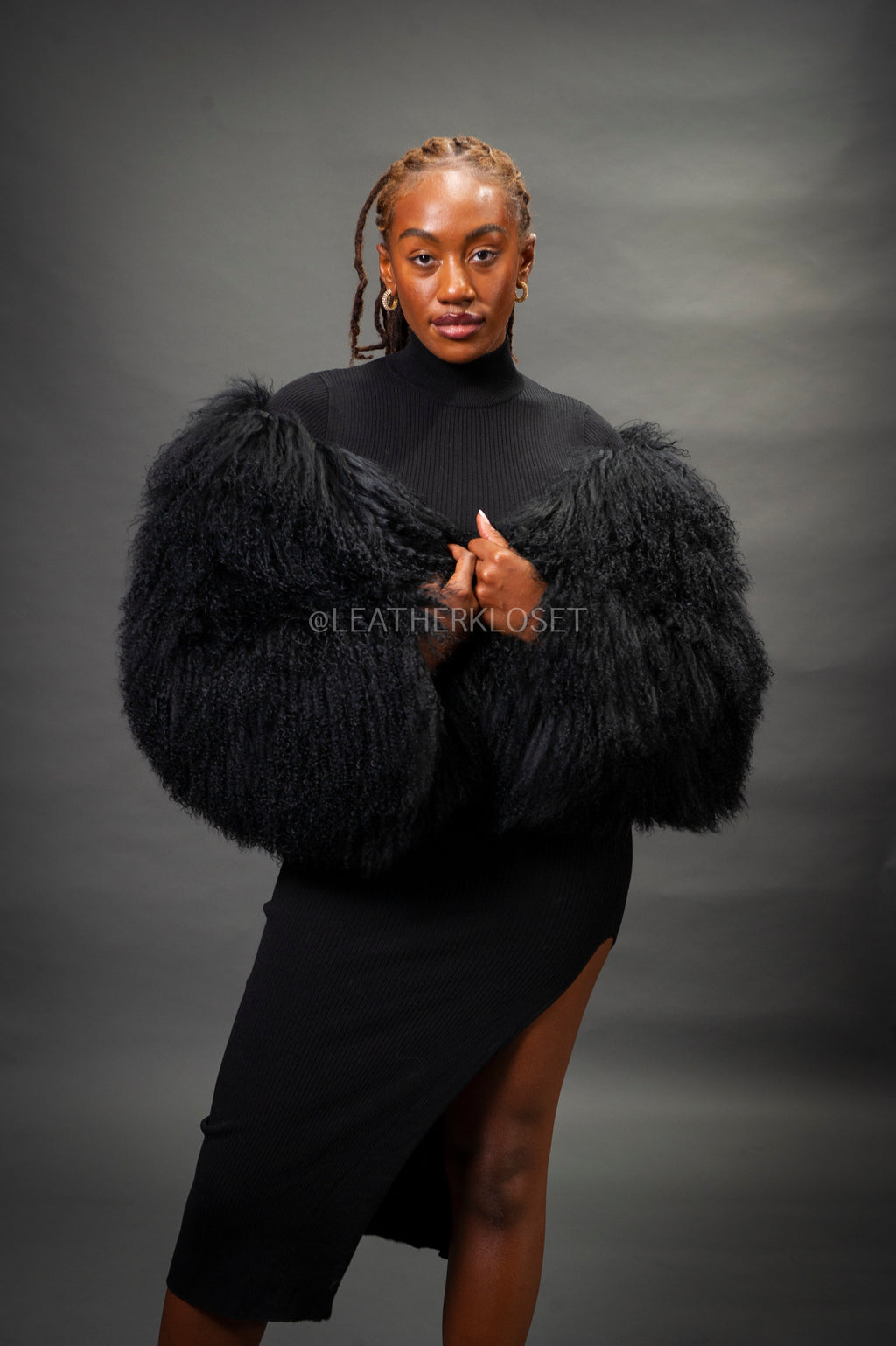 Women's Celia Mongolian Fur Jacket [Black]