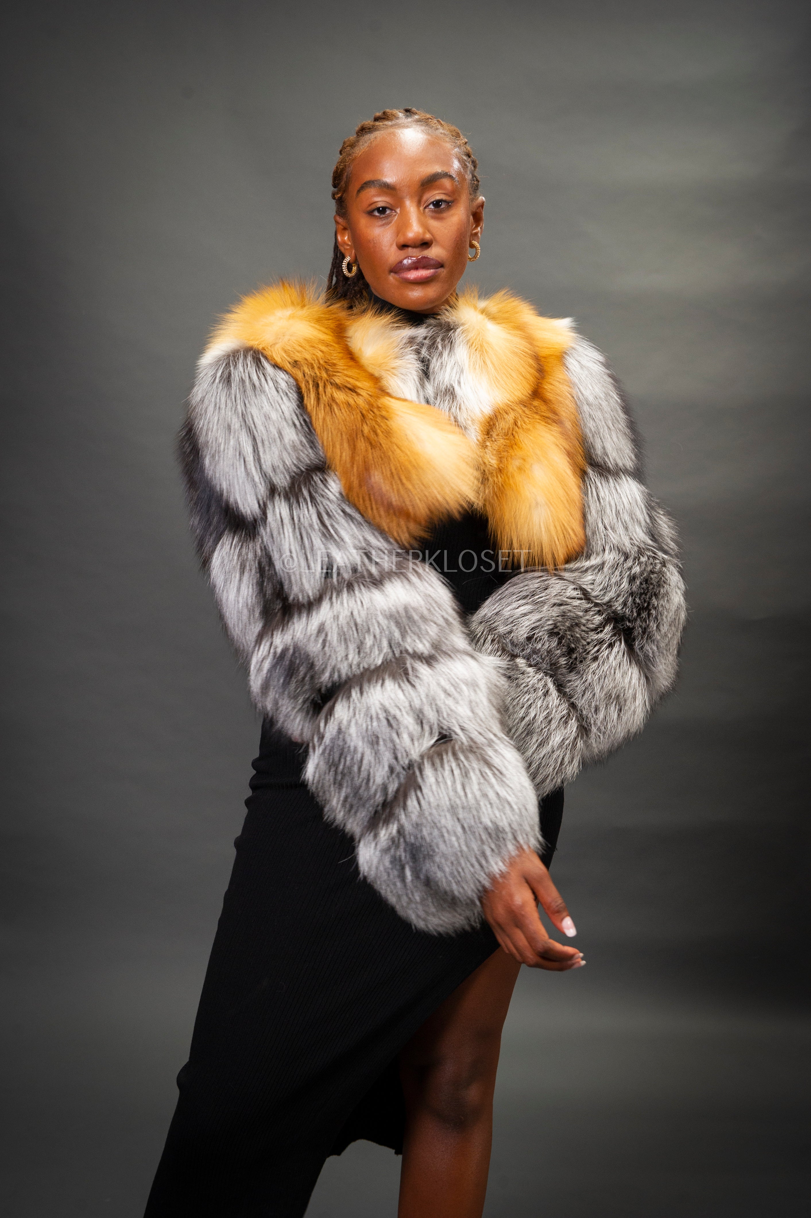 Women's Sasha Crop Fox Bomber [Red Fox/Silver] – LeatherKloset