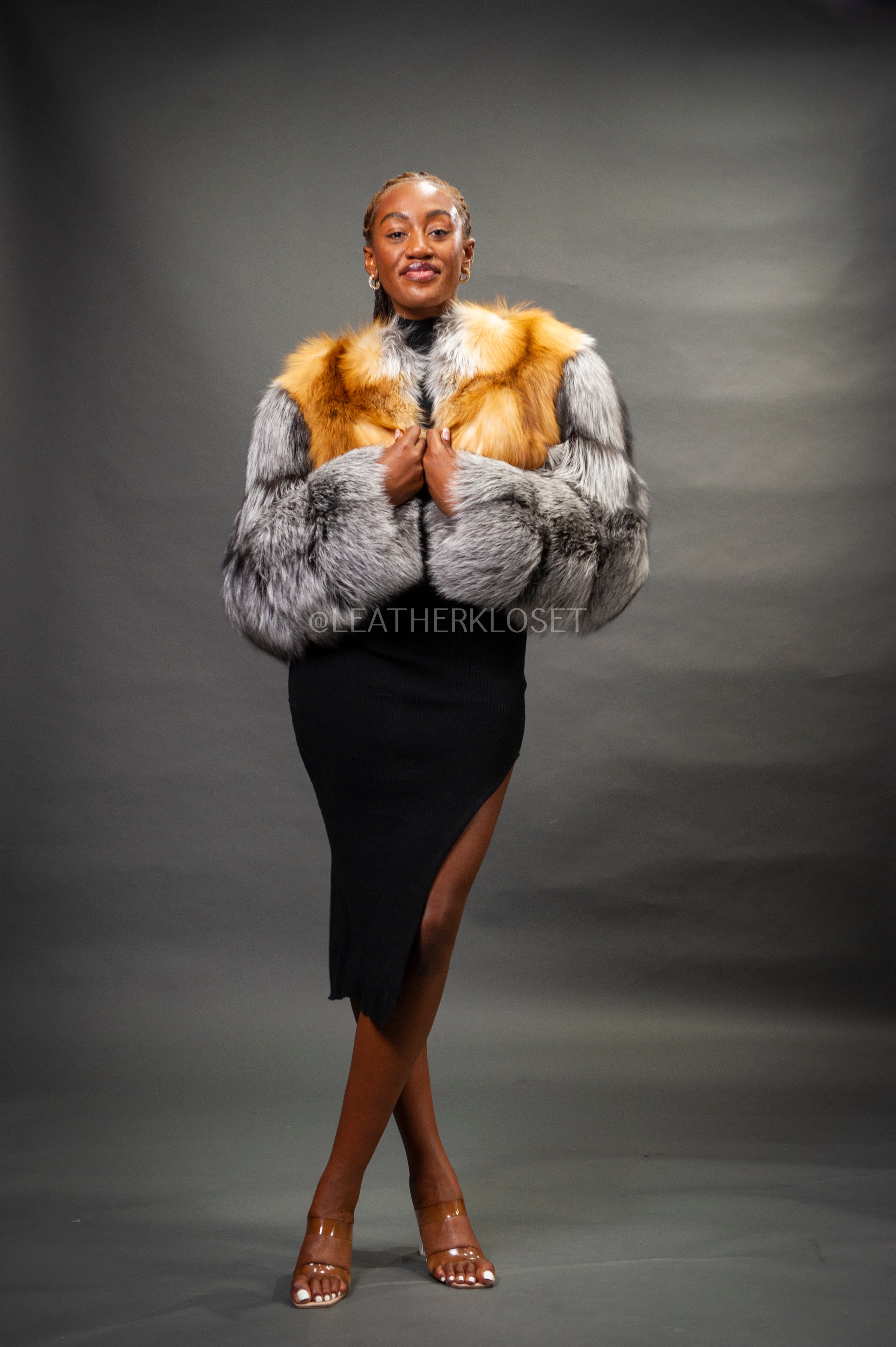 Women's Sasha Crop Fox Bomber [Red Fox/Silver] – LeatherKloset