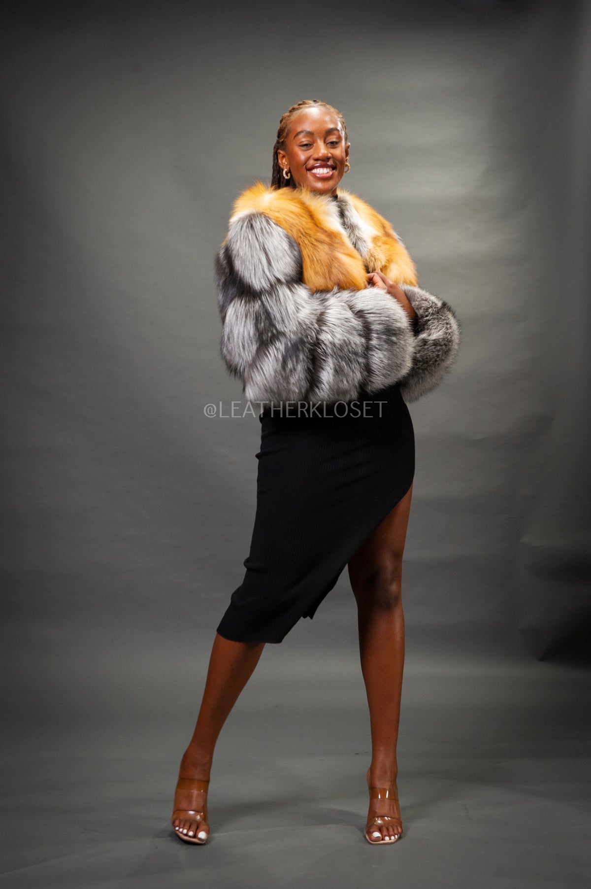 Women's Sasha Crop Fox Bomber [Red Fox/Silver]