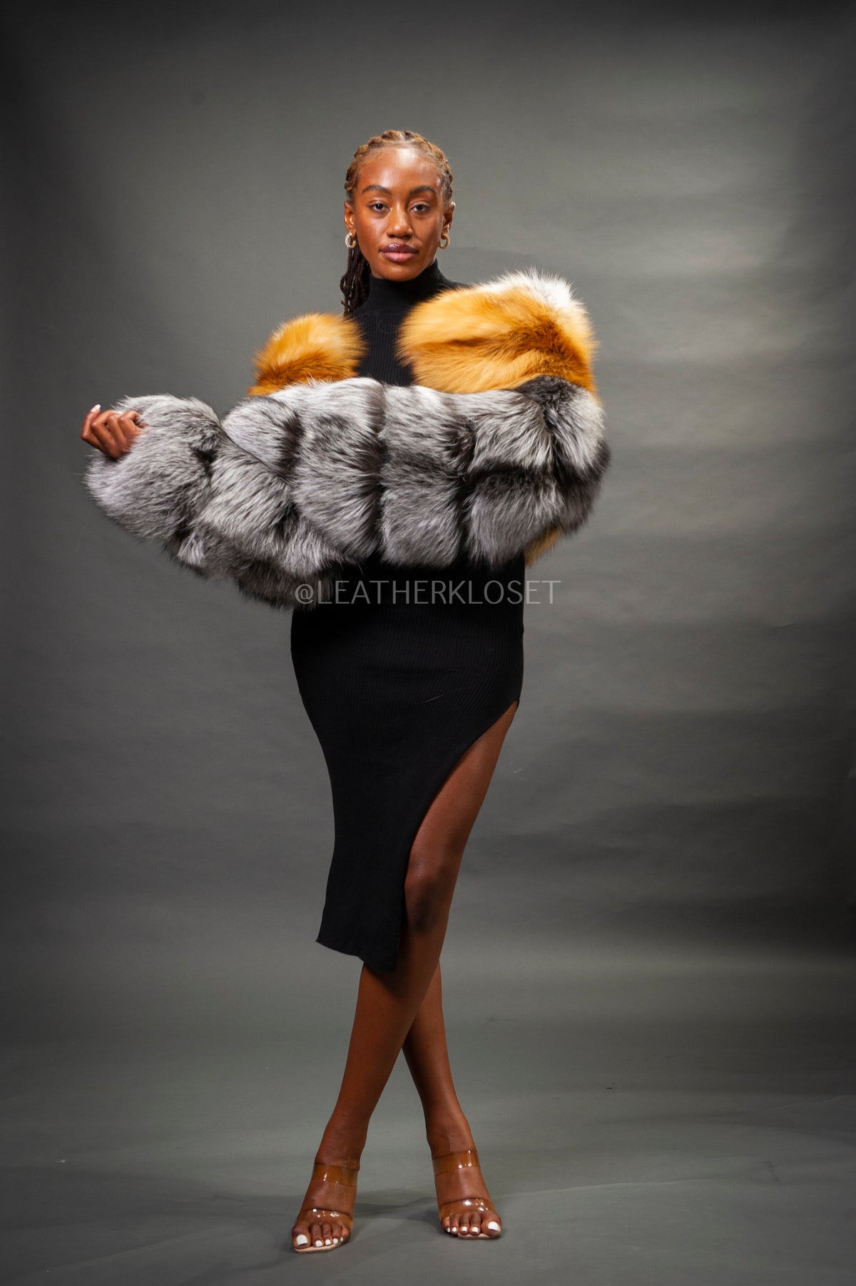 Women's Sasha Crop Fox Bomber [Red Fox/Silver]