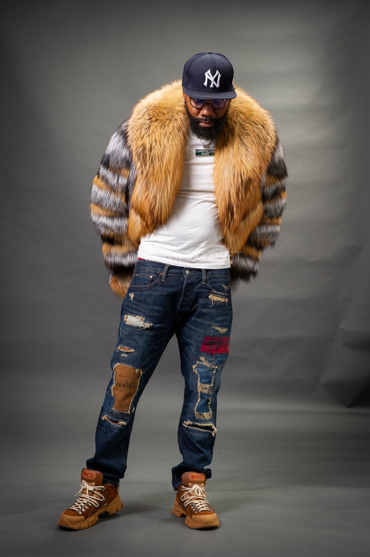 Men's Multi-Color Fox Fur Coat [Multi]