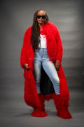 Women's Imani Mongolian Fur Trench Coat [Red]