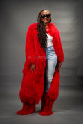 Women's Imani Mongolian Fur Trench Coat [Red]