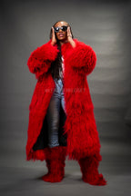Women's Imani Mongolian Fur Trench Coat [Red]