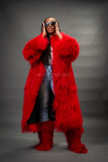 Women's Imani Mongolian Fur Trench Coat [Red]