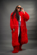 Women's Imani Mongolian Fur Trench Coat [Red]