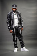 Men's Brayden Leather Track Suit Sweatsuit [Black/White]