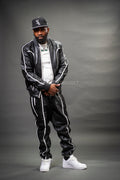 Men's Brayden Leather Track Suit Sweatsuit [Black/White]