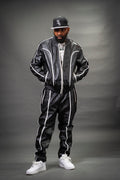 Men's Brayden Leather Track Suit Sweatsuit [Black/White]