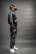 Men's Brayden Leather Track Suit Sweatsuit [Black/White]