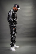 Men's Brayden Leather Track Suit Sweatsuit [Black/White]