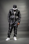 Men's Brayden Leather Track Suit Sweatsuit [Black/White]